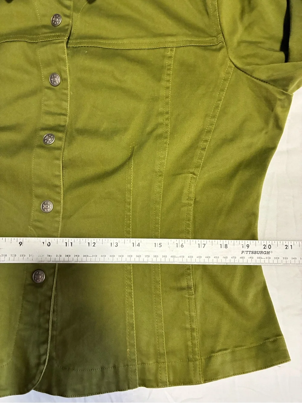 90s Olive Green Button-Front Military Jean Jacket Cotton Spandex Blend XL